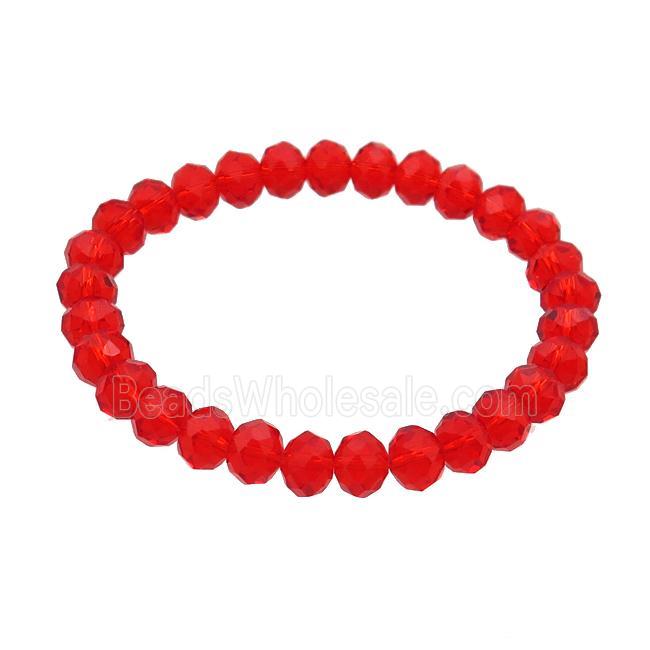 Red Crystal Glass Bracelet Stretchy Faceted Rondelle