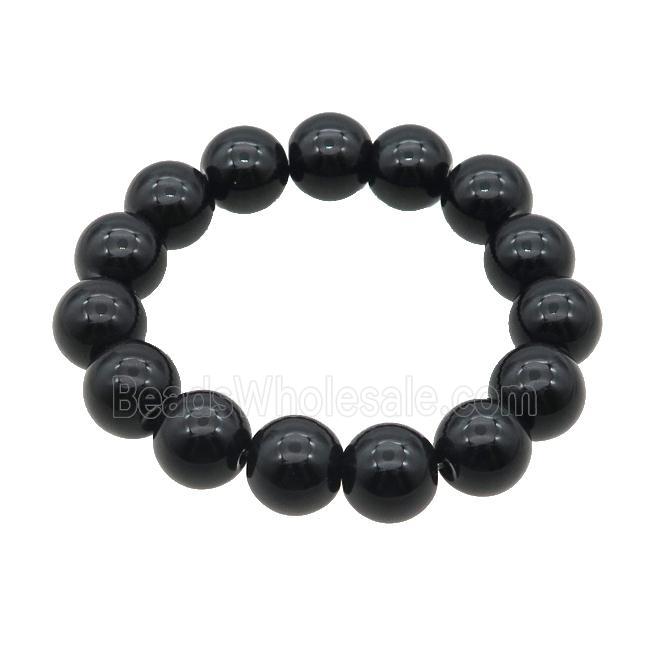 Black Crystal Glass Bracelet Stretchy Smooth Round