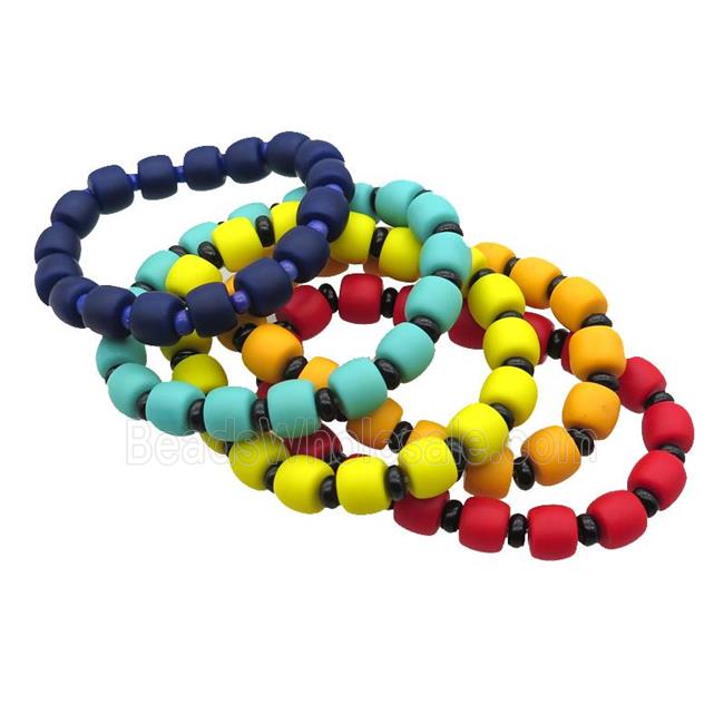 Mixed Jadeite Glass Bracelet Stretchy Rondelle