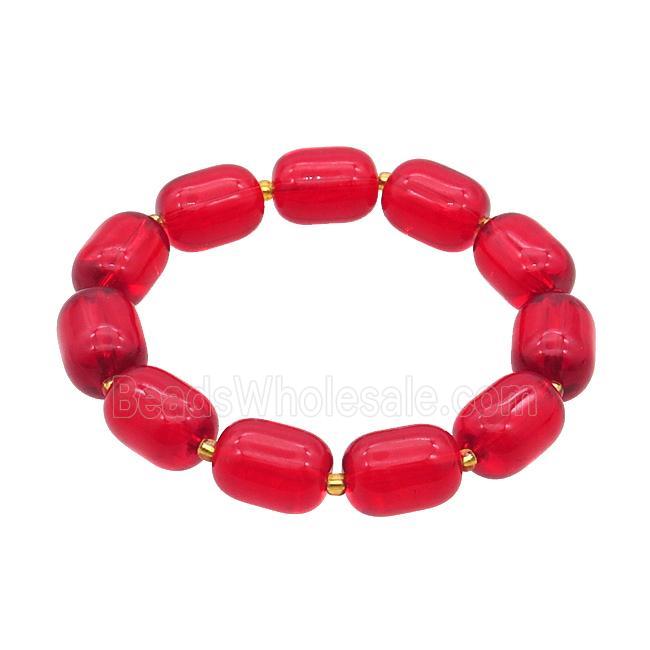 Red Crystal Glass Bracelet Stretchy Barrel