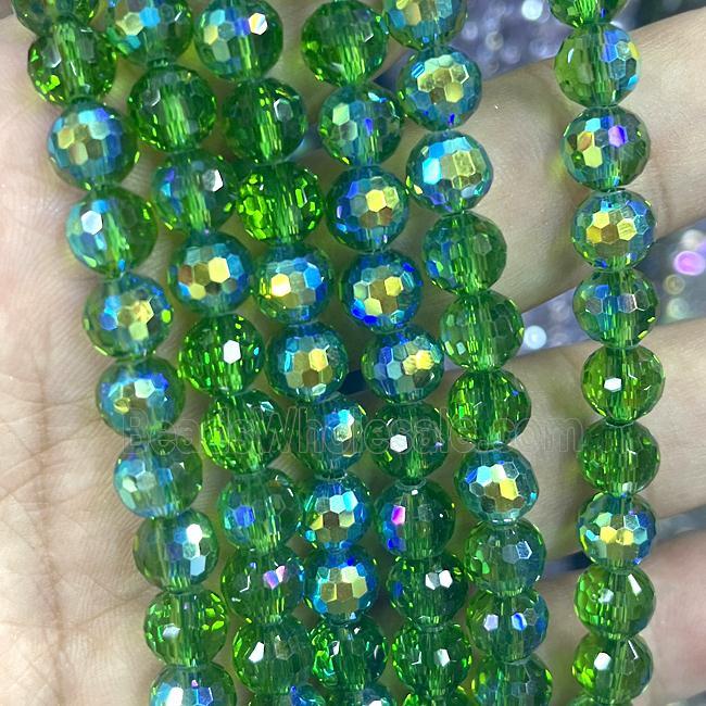 Crystal Glass Beads Faceted Round Green AB-Color