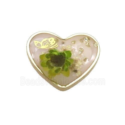 Pink Resin Heart Pendant Flower