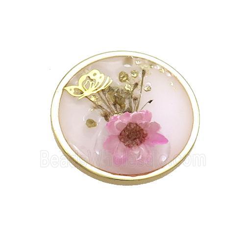 Pink Resin Circle Pendant Flower