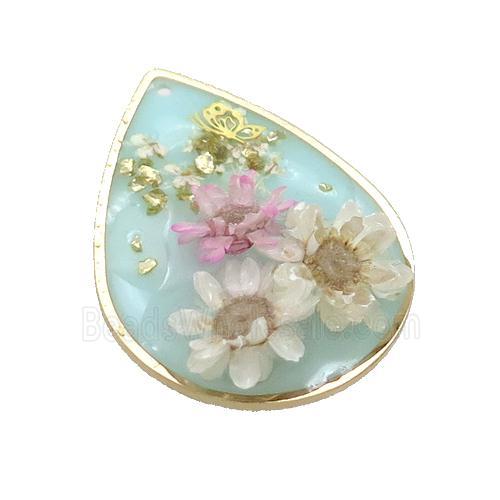 Blue Resin Teardrop Pendant Flower