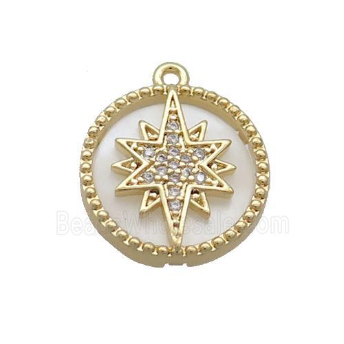 Copper Circle Pendant Pave Shell Northstar Gold Plated