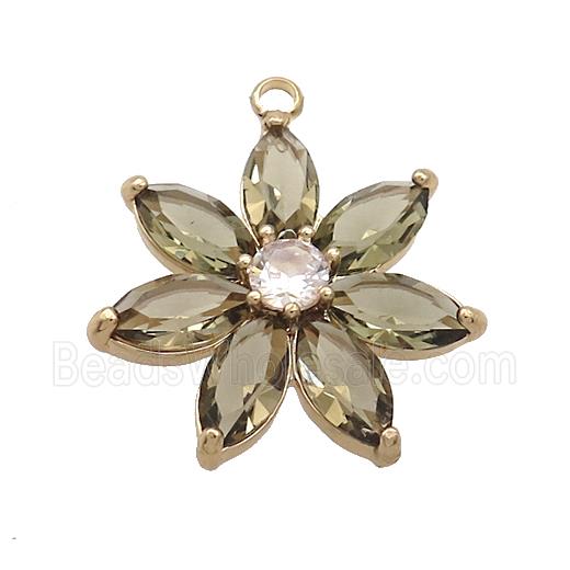 Copper Flower Pendant Pave Smoky Crystal Glass Gold Plated