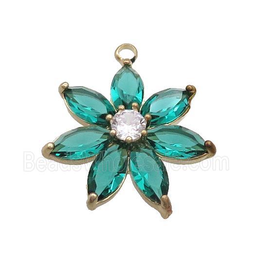 Copper Flower Pendant Pave Peacockgreen Crystal Glass Gold Plated