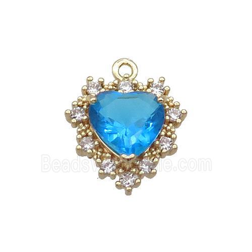 Copper Heart Pendant Pave Blue Crystal Glass Gold Plated