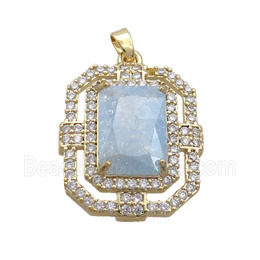 Copper Rectangle Pendant Pave Blue Crystal Glass Gold Plated