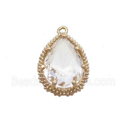 Copper Teardrop Pendant Pave Clear Crystal Glass Gold Plated