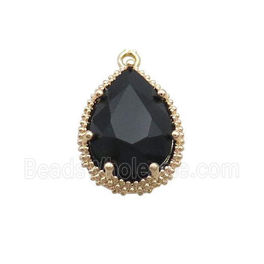Copper Teardrop Pendant Pave Black Crystal Glass Gold Plated