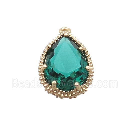Copper Teardrop Pendant Pave Green Crystal Glass Gold Plated