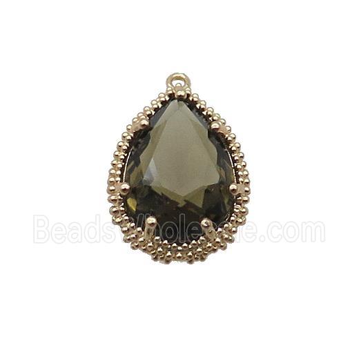 Copper Teardrop Pendant Pave Smoky Crystal Glass Gold Plated