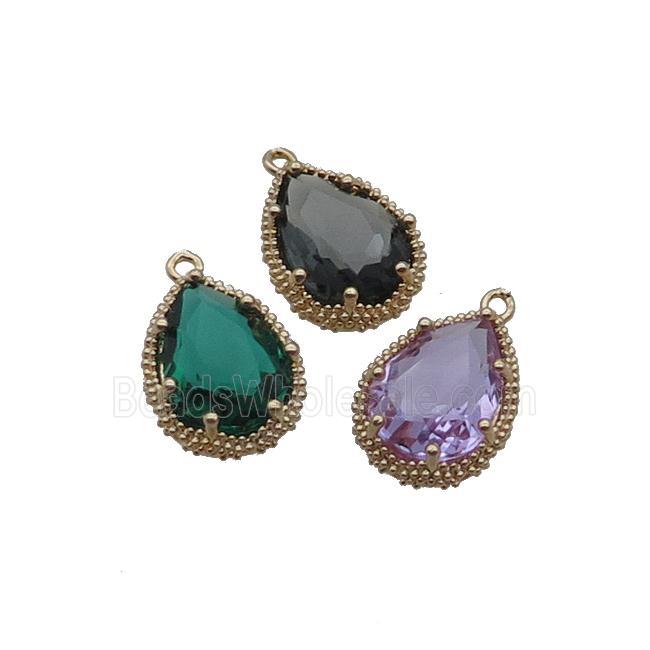 Copper Teardrop Pendant Pave Crystal Glass Gold Plated Mixed