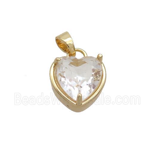 Copper Heart Pendant Pave Clear Crystal Glass Gold Plated