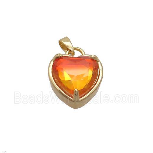 Copper Heart Pendant Pave Orange Crystal Glass Gold Plated