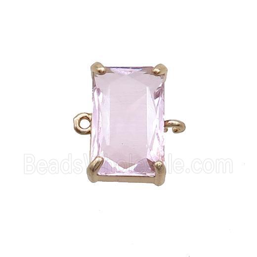 Copper Rectangle Connector Pave Pink Crystal Glass Gold Plated