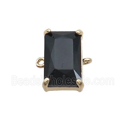 Copper Rectangle Connector Pave Black Crystal Glass Gold Plated
