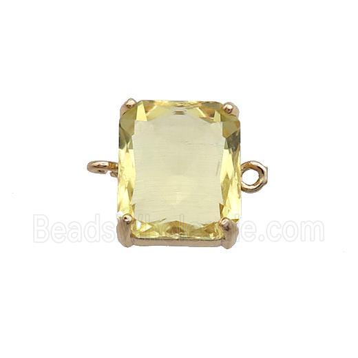 Copper Rectangle Connector Pave Yellow Crystal Glass Gold Plated