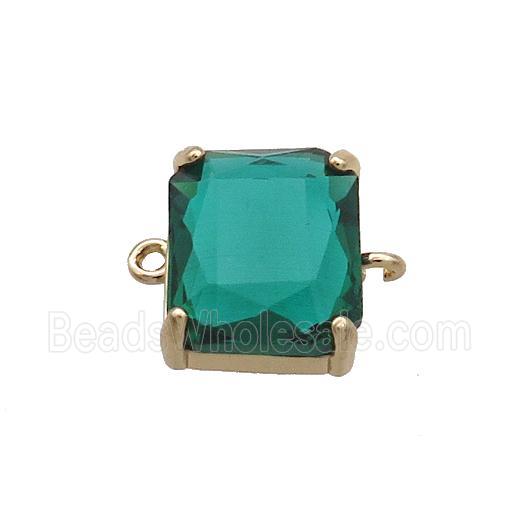 Copper Rectangle Connector Pave Green Crystal Glass Gold Plated