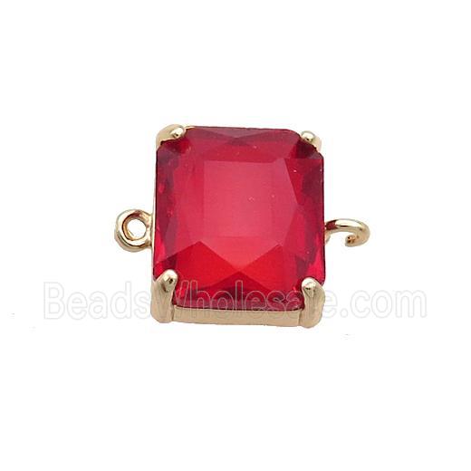 Copper Rectangle Connector Pave Red Crystal Glass Gold Plated
