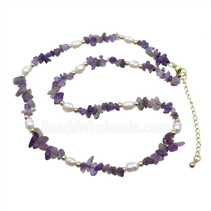 Purple Amethyst Necklace With Pearl