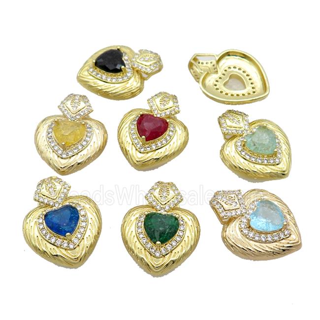 Copper Pendant Pave Crystal Glass Heart Gold Plated Mixed
