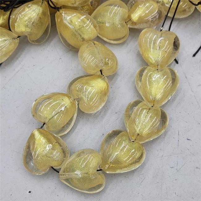 Lampwork Heart Beads With Gold Fossil
