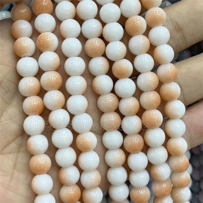 Ceramic Glass Beads Smooth Round Orange