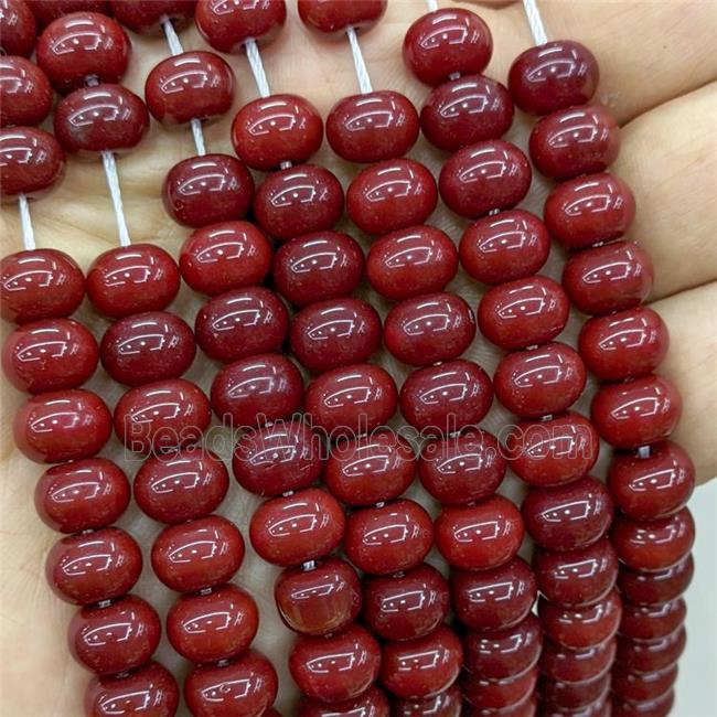 Jadeite Glass Beads DeepRed Dye Smooth Rondelle