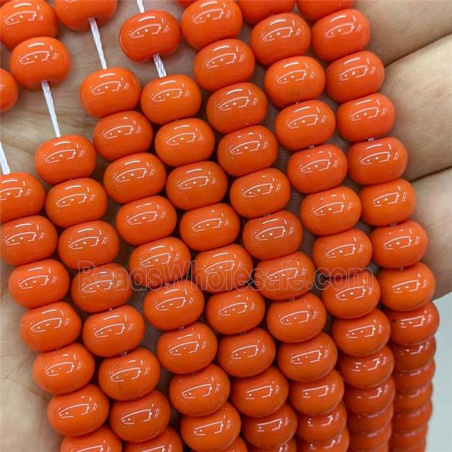 Jadeite Glass Beads OrangeRed Dye Smooth Rondelle
