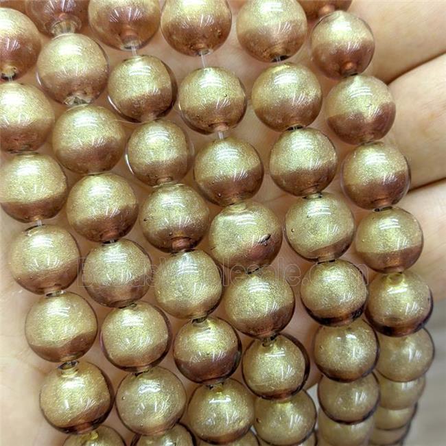 Coffee Foil Glass Round Beads Smooth