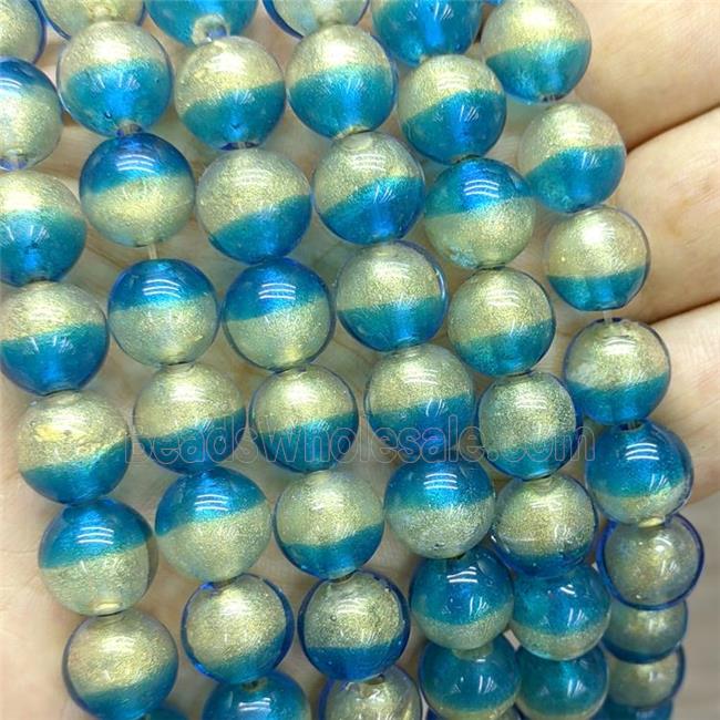 Aqua Foil Glass Round Beads Smooth