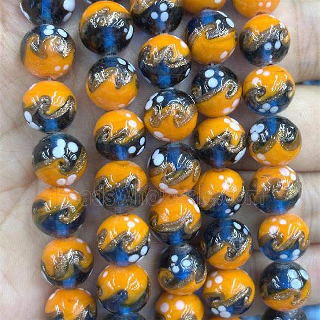 Lampwork Glass Round Beads Smooth Orange
