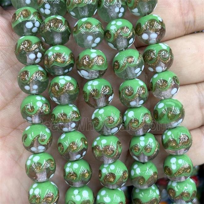 Lampwork Glass Round Beads Green