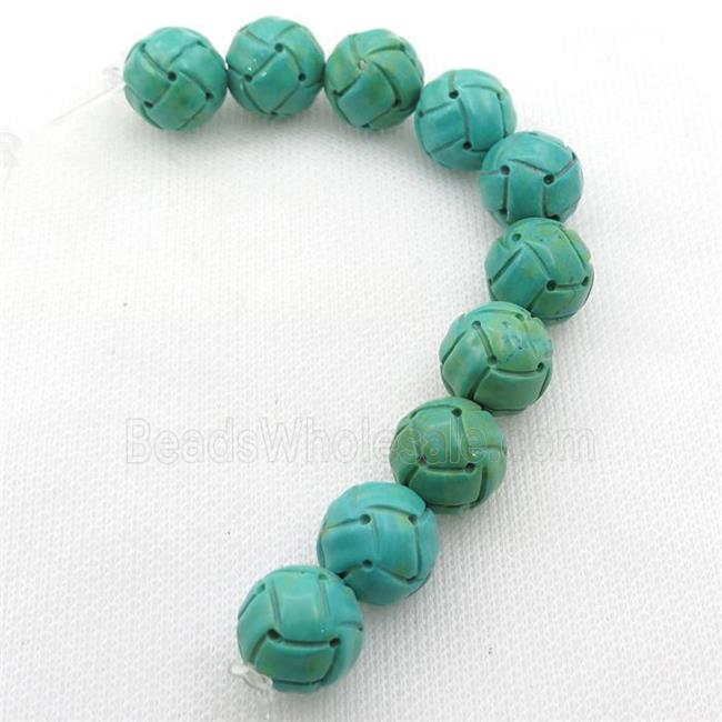 green Sinkiang Turquoise round beads, football, carved
