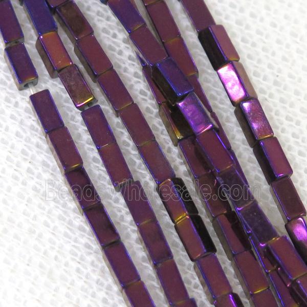Hematite cuboid beads, purple electroplated