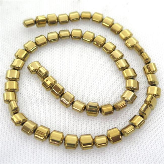 Hematite Beads, flat tube, gold plated