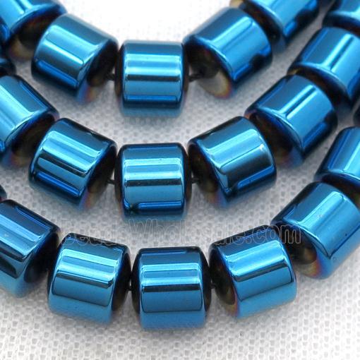 Hematite tube beads, blue electroplated