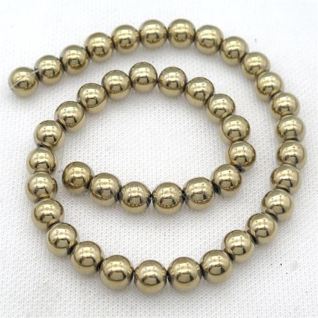 round Hematite Beads, lt.gold electroplated
