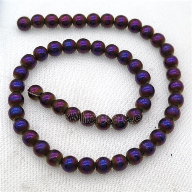 round Hematite Beads with line, purple electroplated, matte