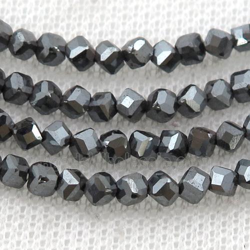 black Hematite beads, corner-drilled cube
