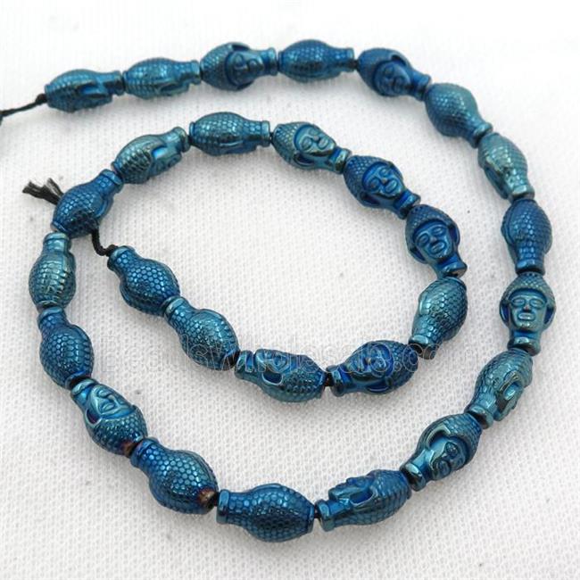 Hematite buddha beads, blue electroplated
