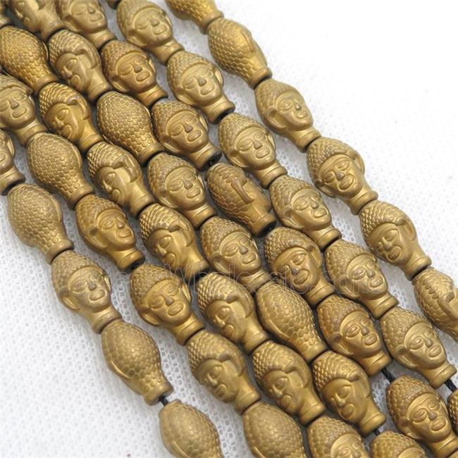 matte Hematite buddha beads, gold electroplated