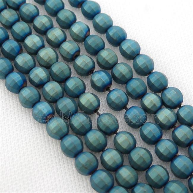matte Hematite lantern beads, green electroplated