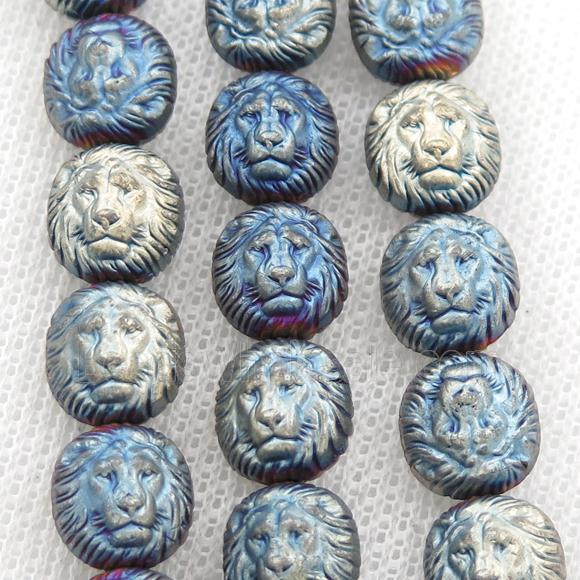 matte Hematite Lion Beads, bluegold electroplated