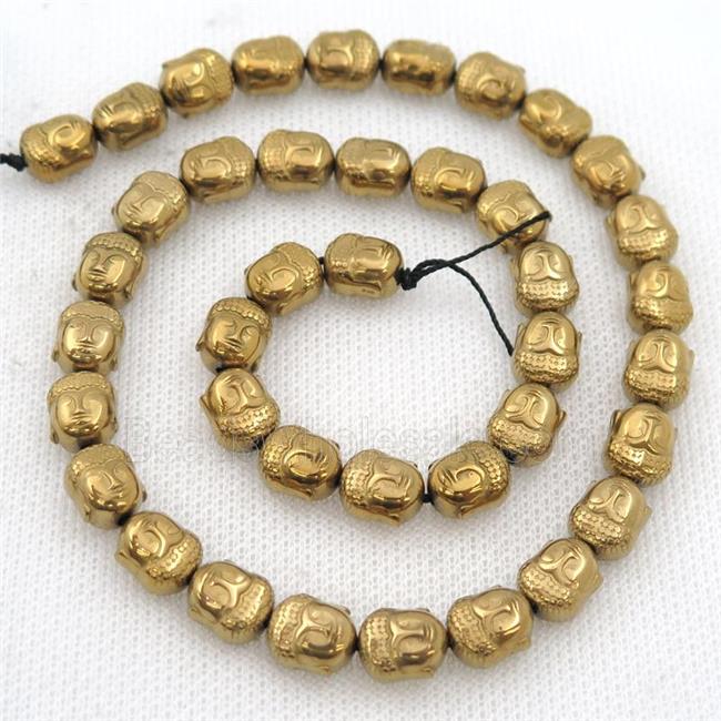 Hematite buddha beads, gold electroplated