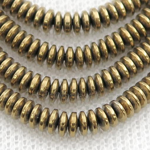Hematite heishi beads, gold electroplated