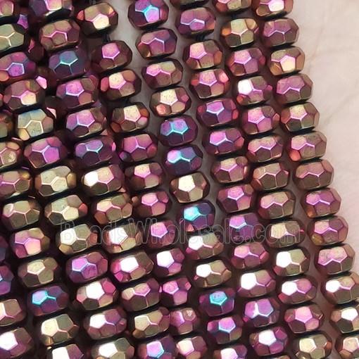 peach Hematite Beads, faceted rondelle, electroplated