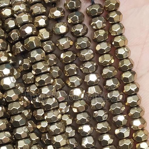 Hematite Beads, faceted rondelle, gold electroplated